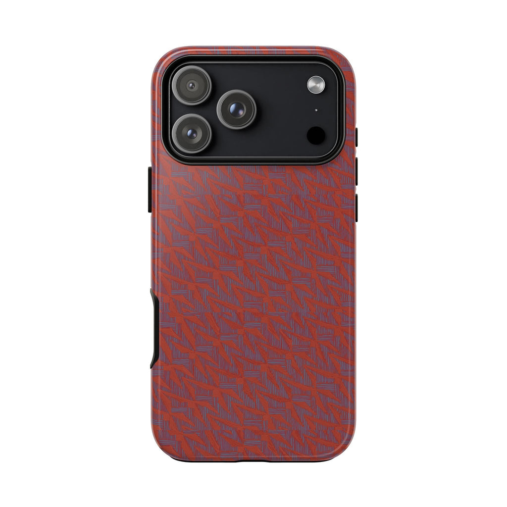 Red Pebble Texture Tough Phone Case — Rugged Shockproof iPhone Cover, wireless charging iphone 17 promax case shown from the rear with rugged corners