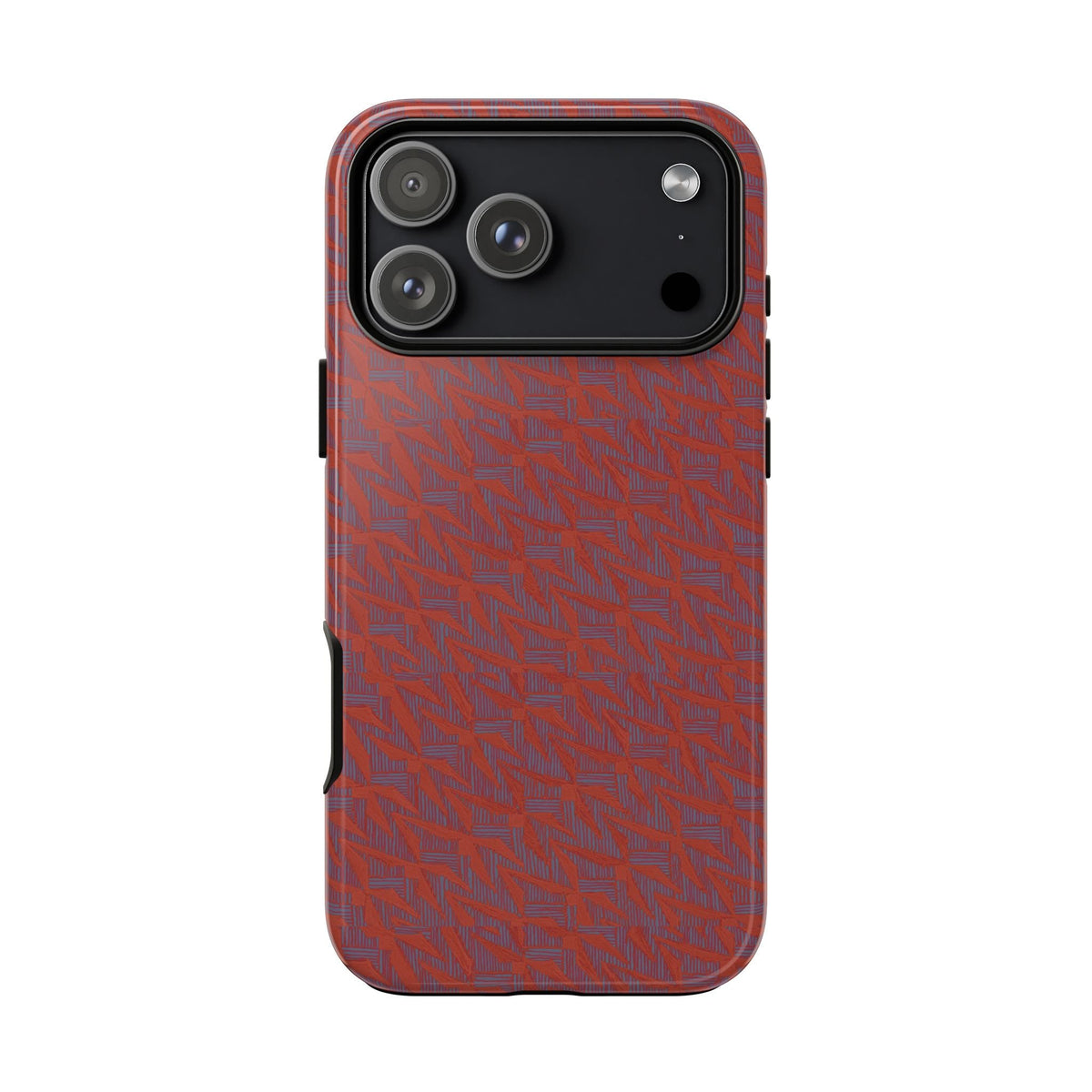 Red Pebble Texture Tough Phone Case — Rugged Shockproof iPhone Cover, wireless charging iphone 17 promax case shown from the rear with rugged corners