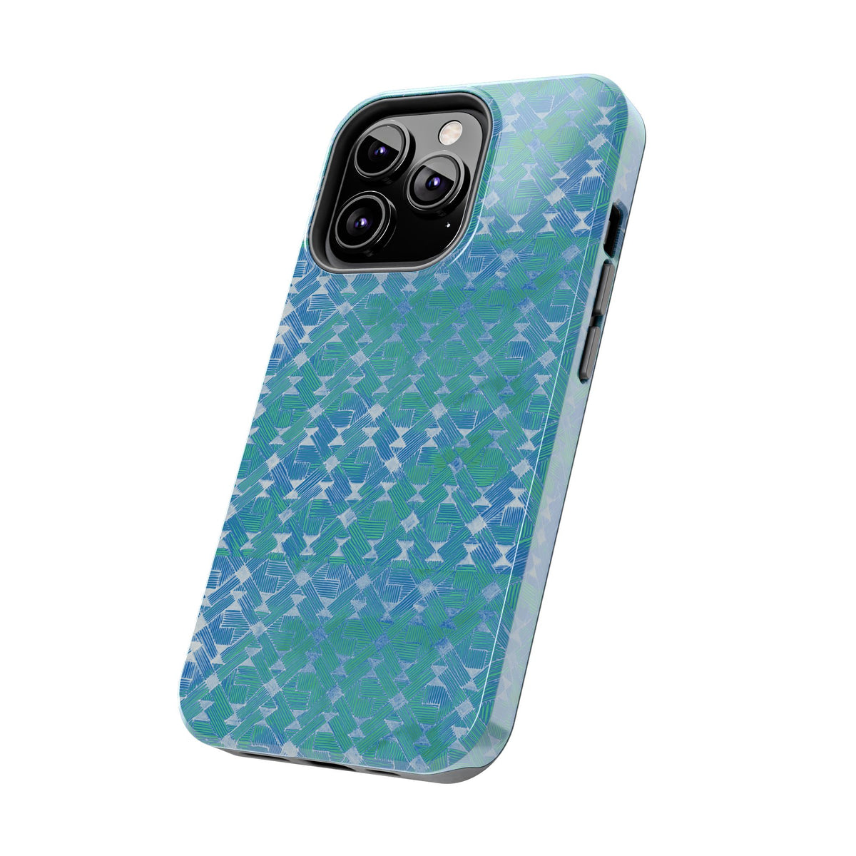 Tough Phone Case — Blue-Green Geometric Watercolor Pattern, shockproof iphone 17 pro case camera lens protection