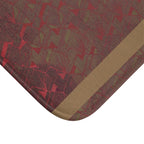 Rustic Red Houndstooth Bath Mat with Tan Border — Cozy Vintage Bathroom Rug