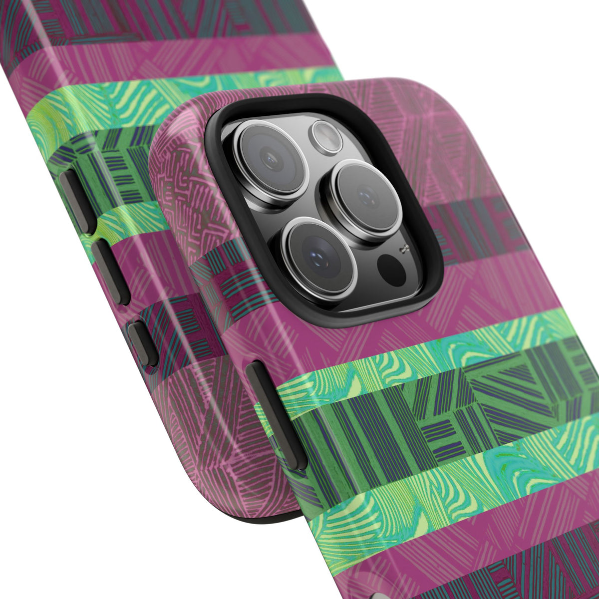 Fractyl Glossy Protective iPhone 18 Pro Max Case – Geometric Teal Shockproof Design