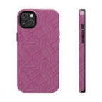 Magenta Geo Pattern Tough Phone Case — Protective Floral-Style Abstract Design, wireless charging iphone 18 pro case with open port and speaker cutouts.