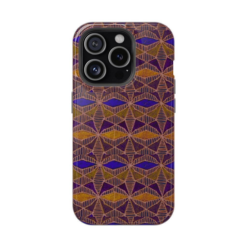 Phone Case — Geometric Tribal Pattern Magnetic Impact-Resistant Case, Fractyl impact resistant iphone 16 pro case featuring an artistic warm-tone tribal motif.