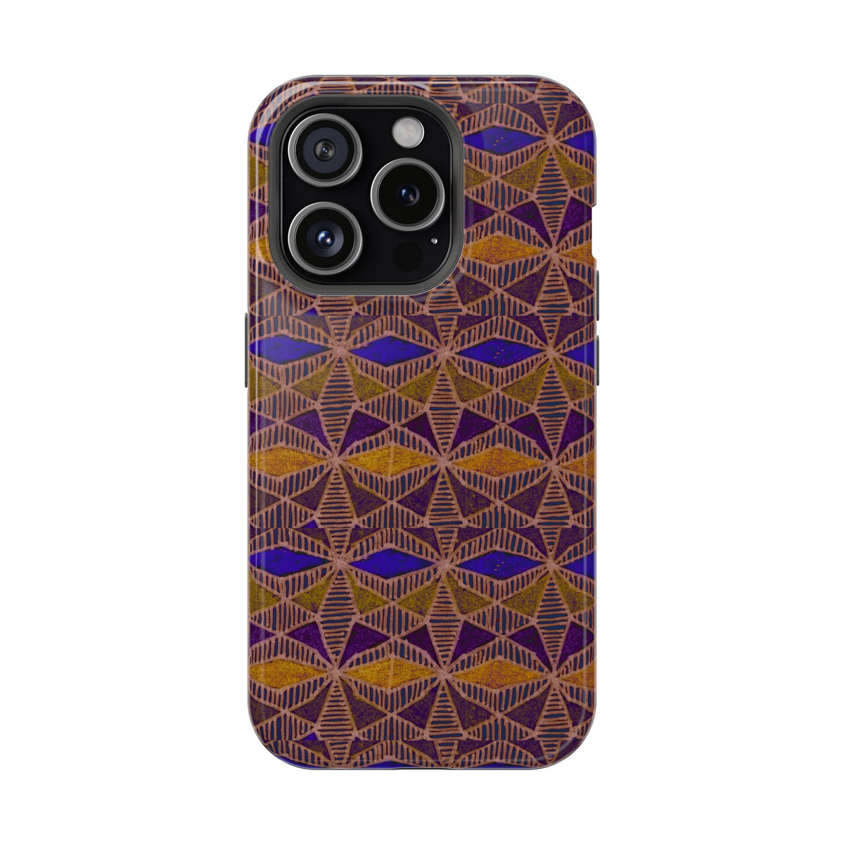 Phone Case — Geometric Tribal Pattern Magnetic Impact-Resistant Case, Fractyl impact resistant iphone 16 pro case featuring an artistic warm-tone tribal motif.