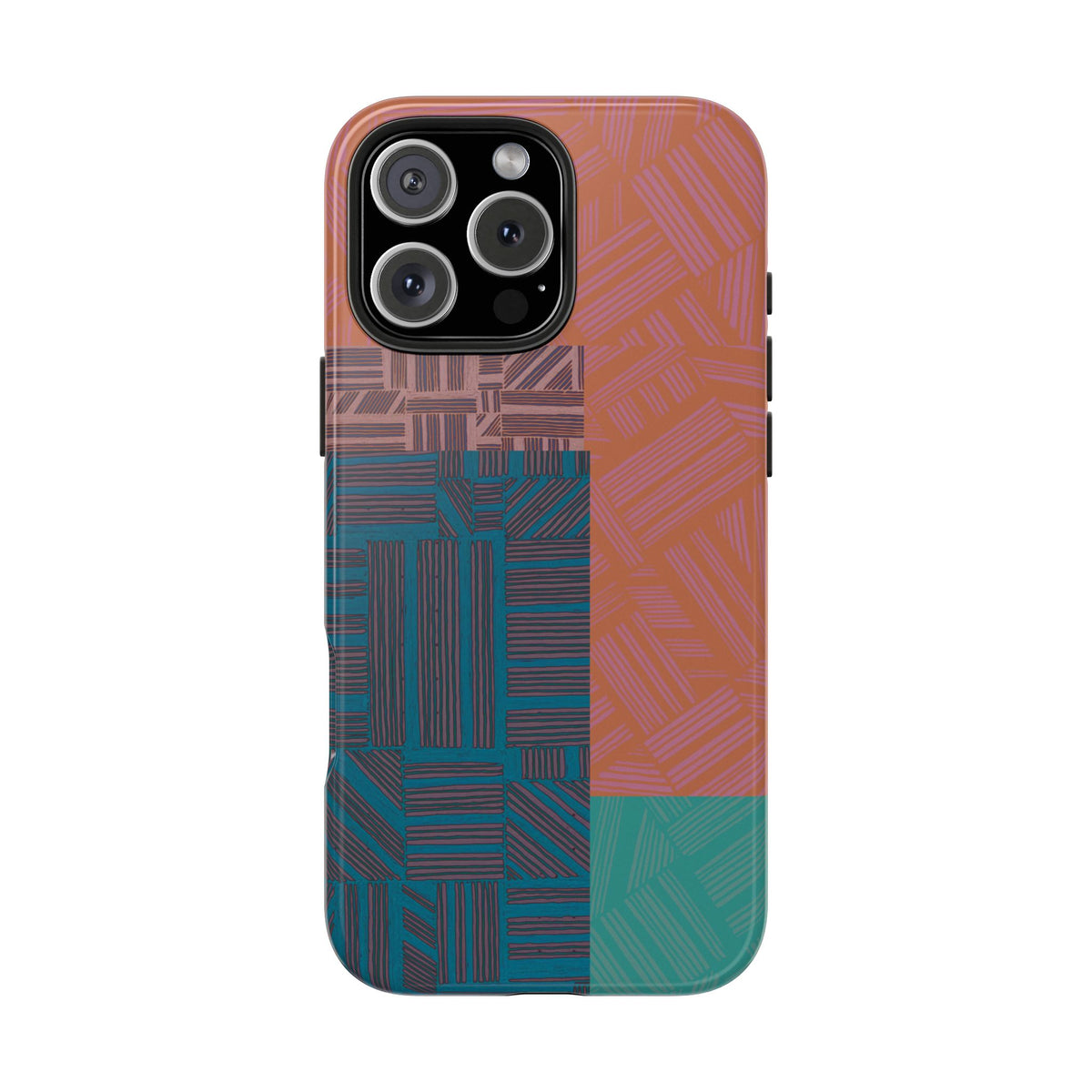 Abstract Geometric Tough Phone Case — Retro Block Pattern, retro iphone 18 pro max case showcasing slim protective coverage and textured retro blocks.