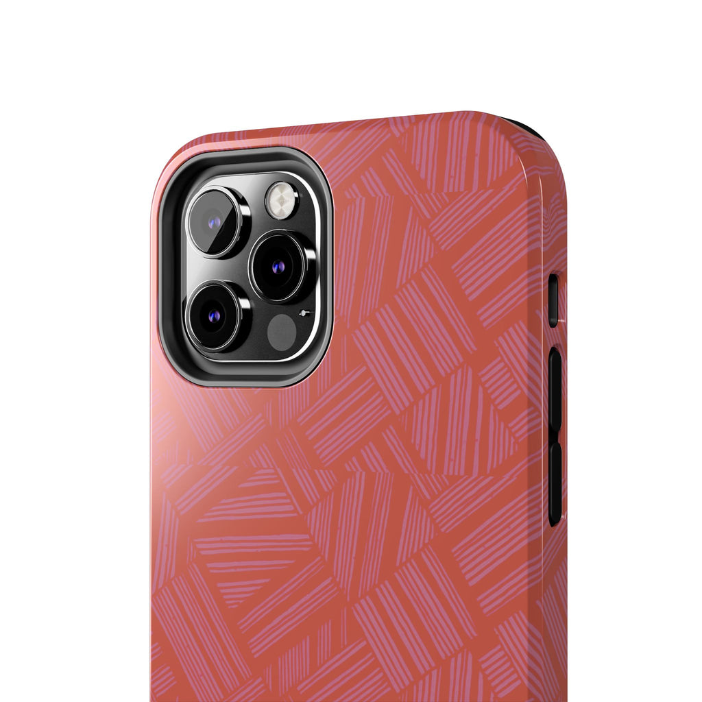 Tough Phone Case — Geometric Coral Pattern Protective Cover, shockproof iphone 18 pro case with contemporary geometric print