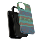 Green Geometric Stripe Phone Case — Impact-Resistant, wireless charging iphone 16 pro max case shown beside its inner protective shell.