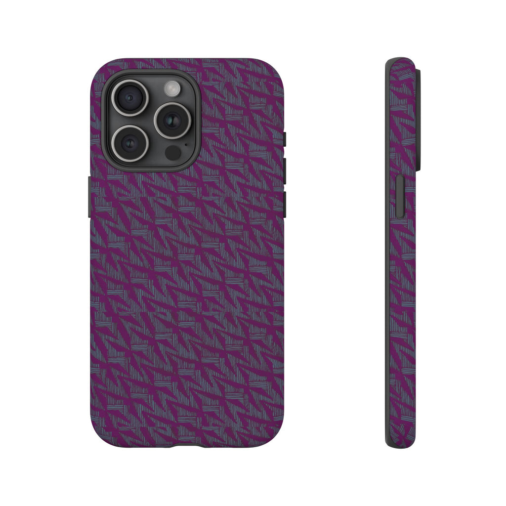 Purple Geometric Tough Phone Case — Protective Slim Phone Cover, slim case with open side controls, shockproof iphone 17 pro cover