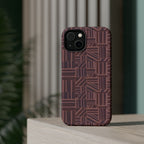 MagSafe Impact Resistant Phone Case - Geometric Brown Pattern, Dual-Layer Protection, displayed on a modern tabletop; impact resistant iphone 17 pro max case