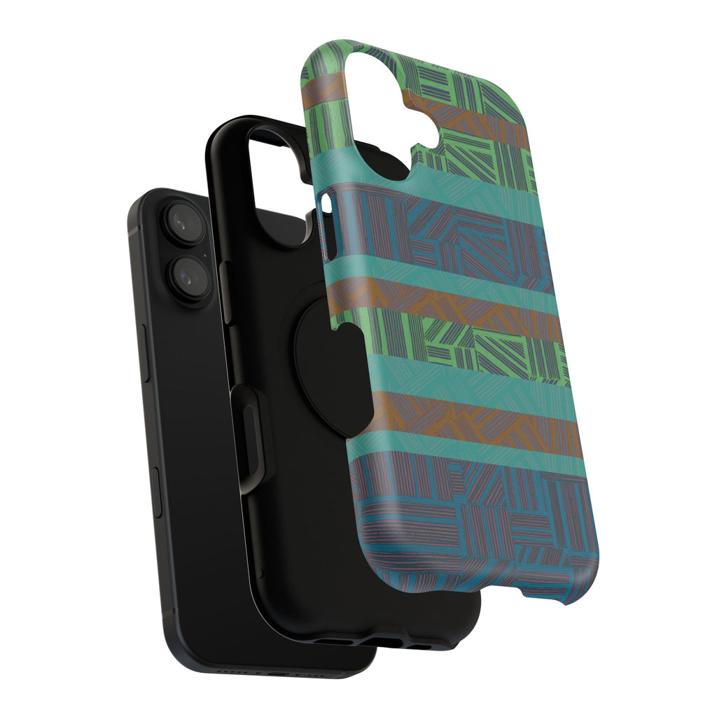Geometric Green Wireless Charging iPhone 16 Pro Max Case - Impact-Resistant Dual-Layer