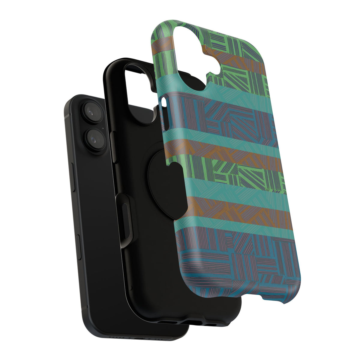 Geometric Green Wireless Charging iPhone 16 Pro Max Case - Impact-Resistant Dual-Layer