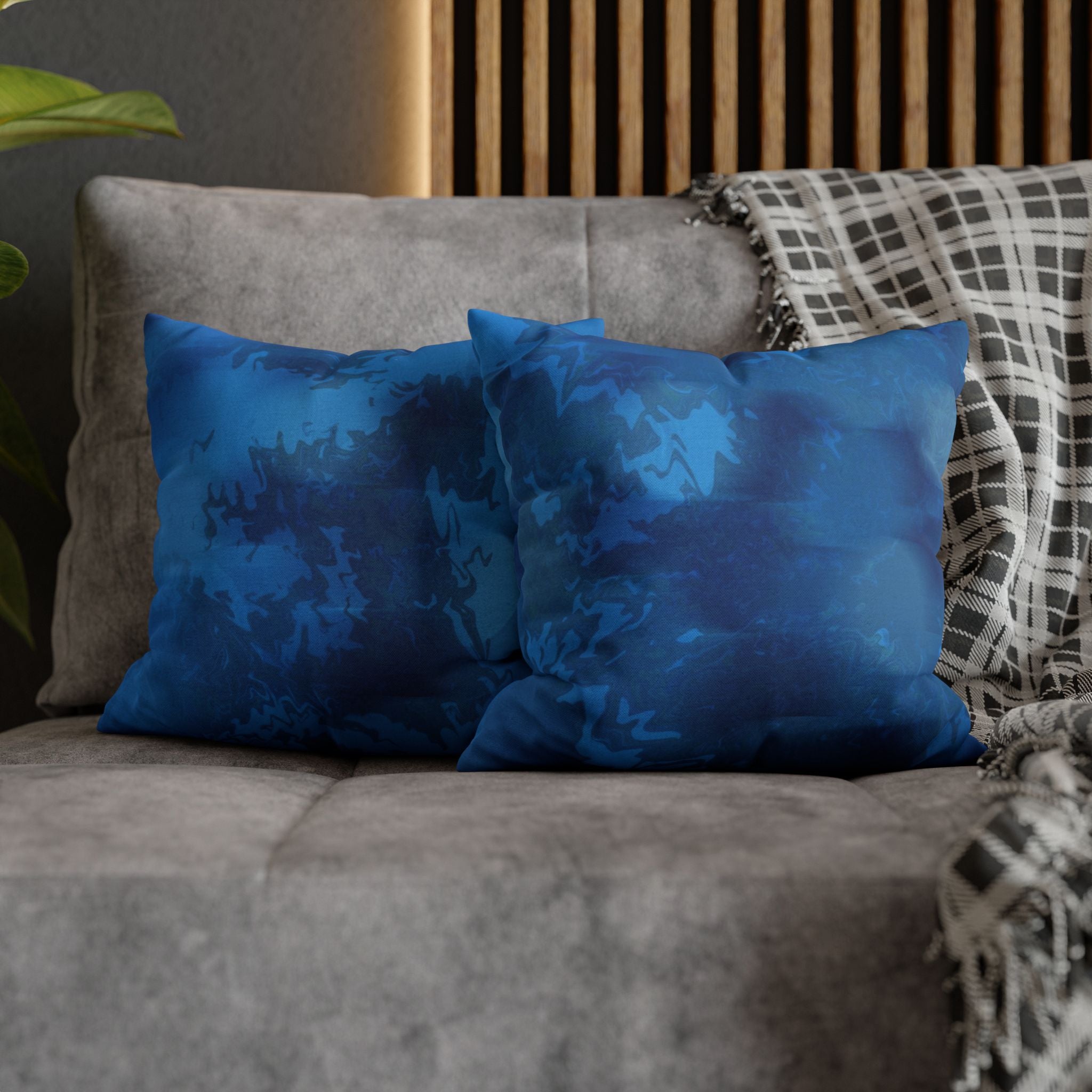Ocean Accent Cushion Cover - 100% Soft Spun Polyester Blue Tie-Dye Square Pillowcase