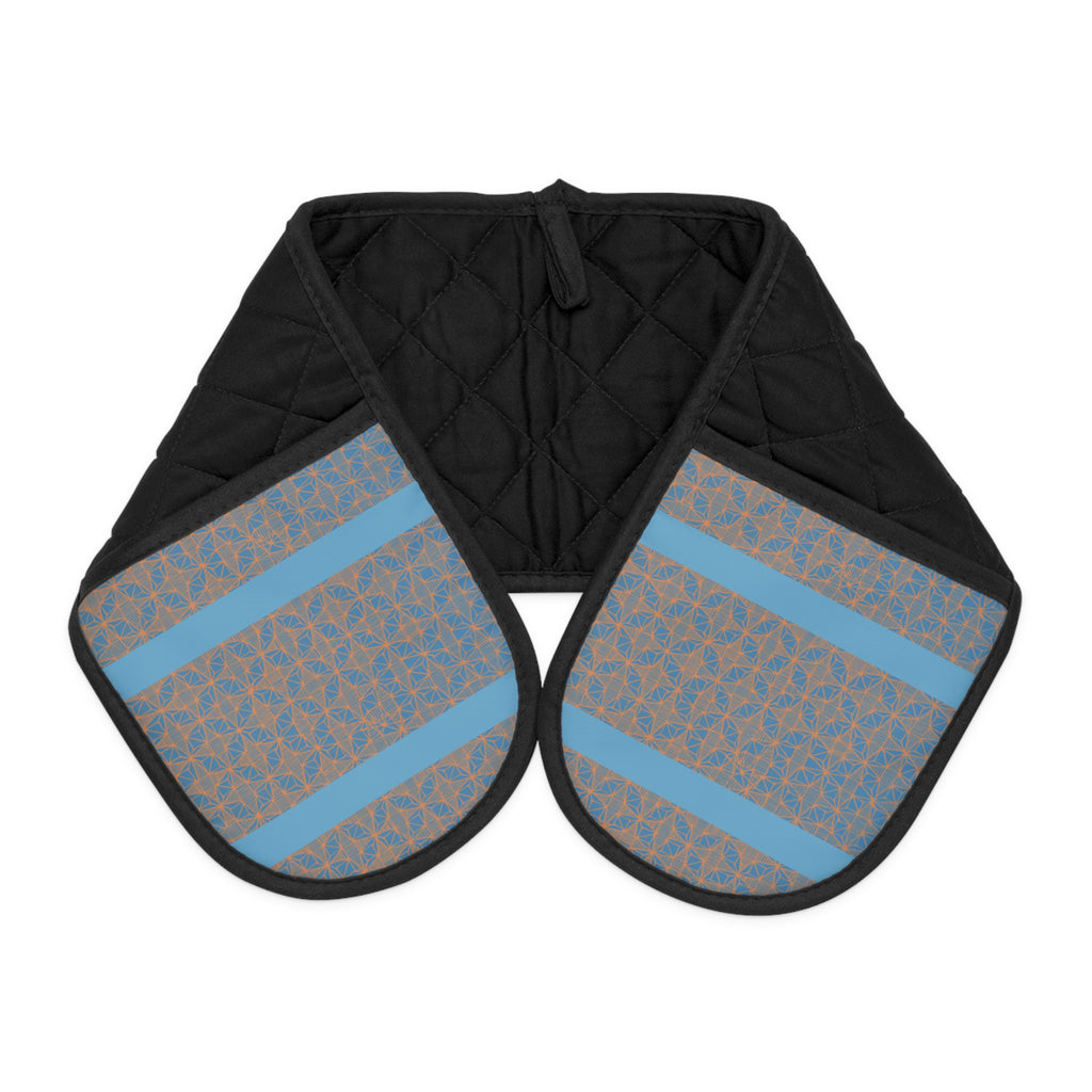 Double Oven Mitts - Quilted Heat-Resistant Kitchen Grip (Black with Blue Accent)