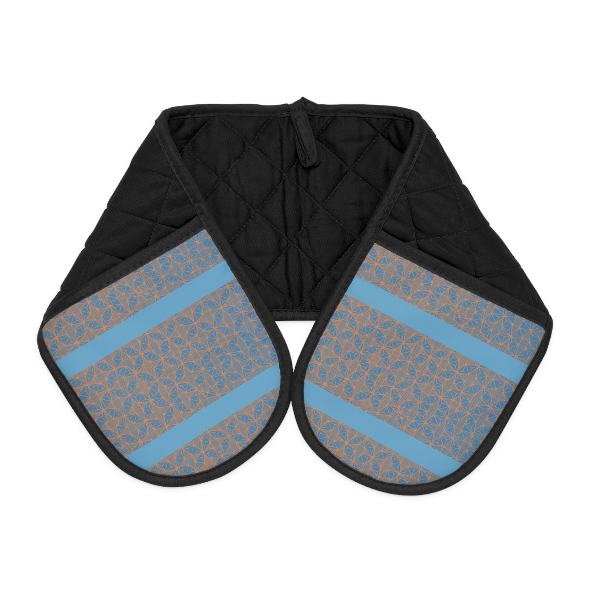 Double Oven Mitts - Quilted Heat-Resistant Kitchen Grip (Black with Blue Accent)