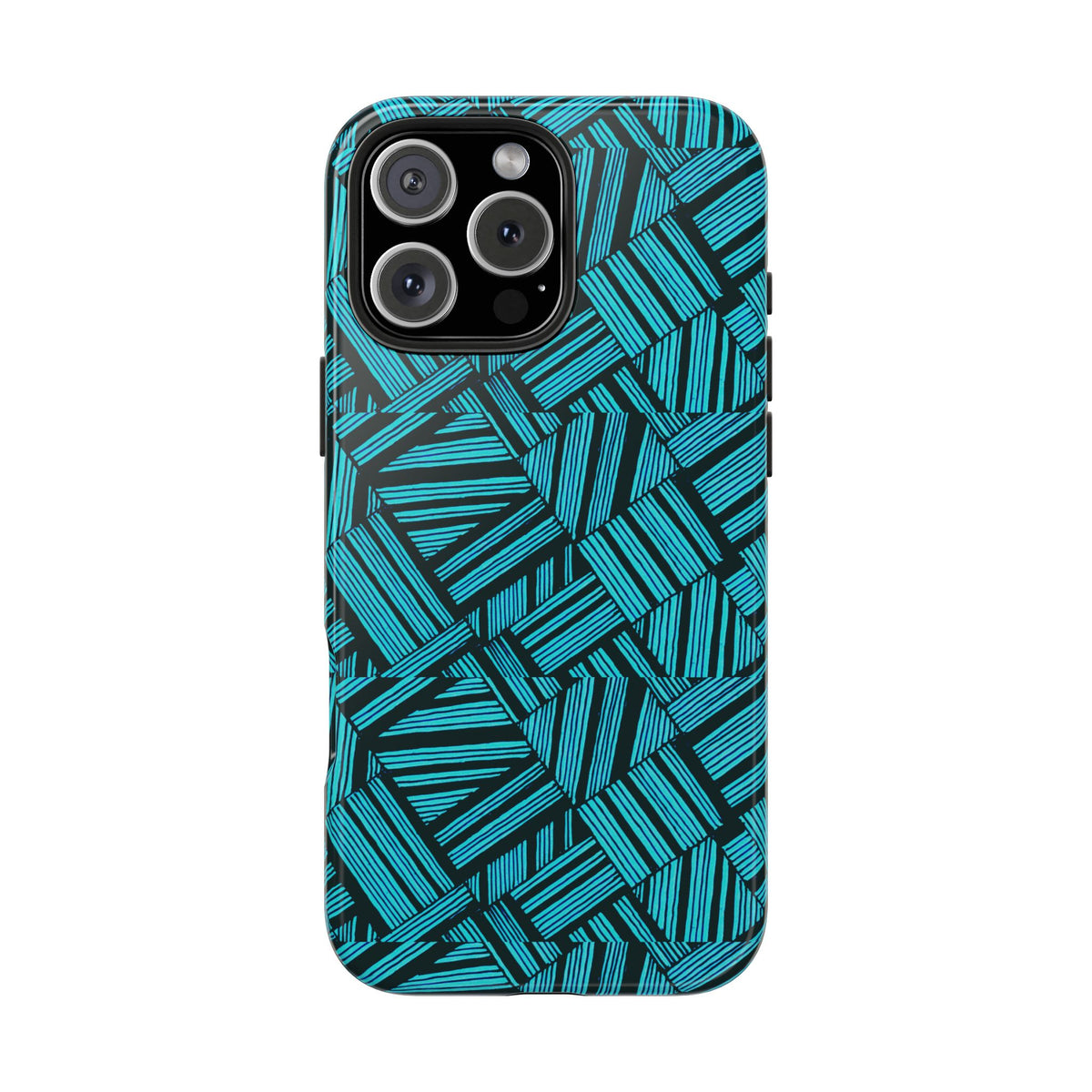 Teal Geometric Tough Phone Case — Durable Protective Phone Case with Modern Stripe Pattern, geometric shockproof iphone 18 pro max case with dual-camera opening