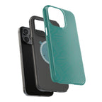 Magnetic Impact-Resistant Phone Case — Teal Geometric Protective Cover, magnetic iphone 18 pro case side button and bottom port view