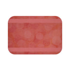 Coral Glow Bath Mat — Soft Blush Bokeh Bathroom Rug featuring a warm coral palette with watercolor-like circles, an elegant absorbent bathroom rug for your bathroom decor.