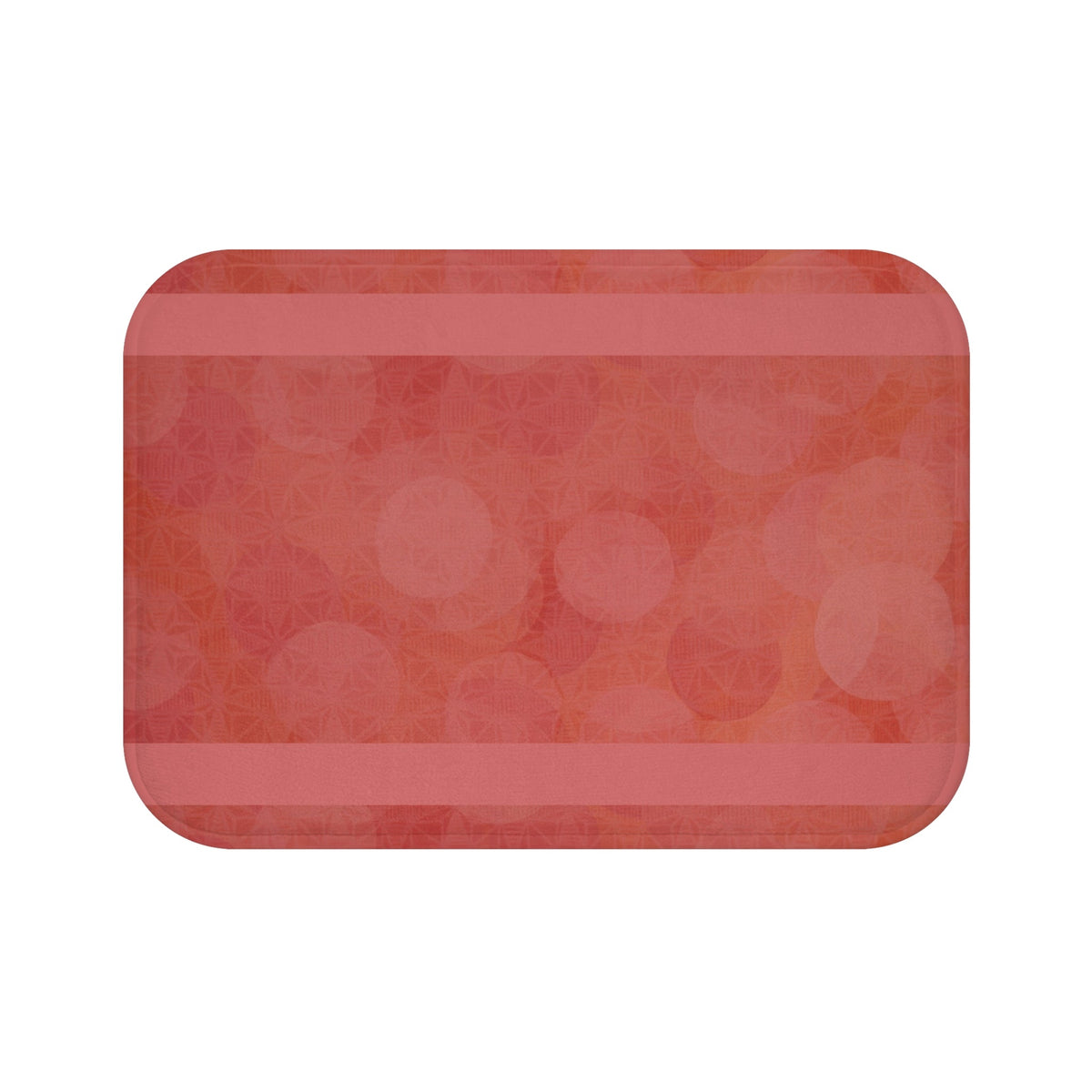 Coral Glow Bath Mat — Soft Blush Bokeh Bathroom Rug featuring a warm coral palette with watercolor-like circles, an elegant absorbent bathroom rug for your bathroom decor.