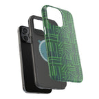 Green Dual Layer iPhone 17 Pro Phone Case, Geometric MagSafe 2-Layer Impact Protection