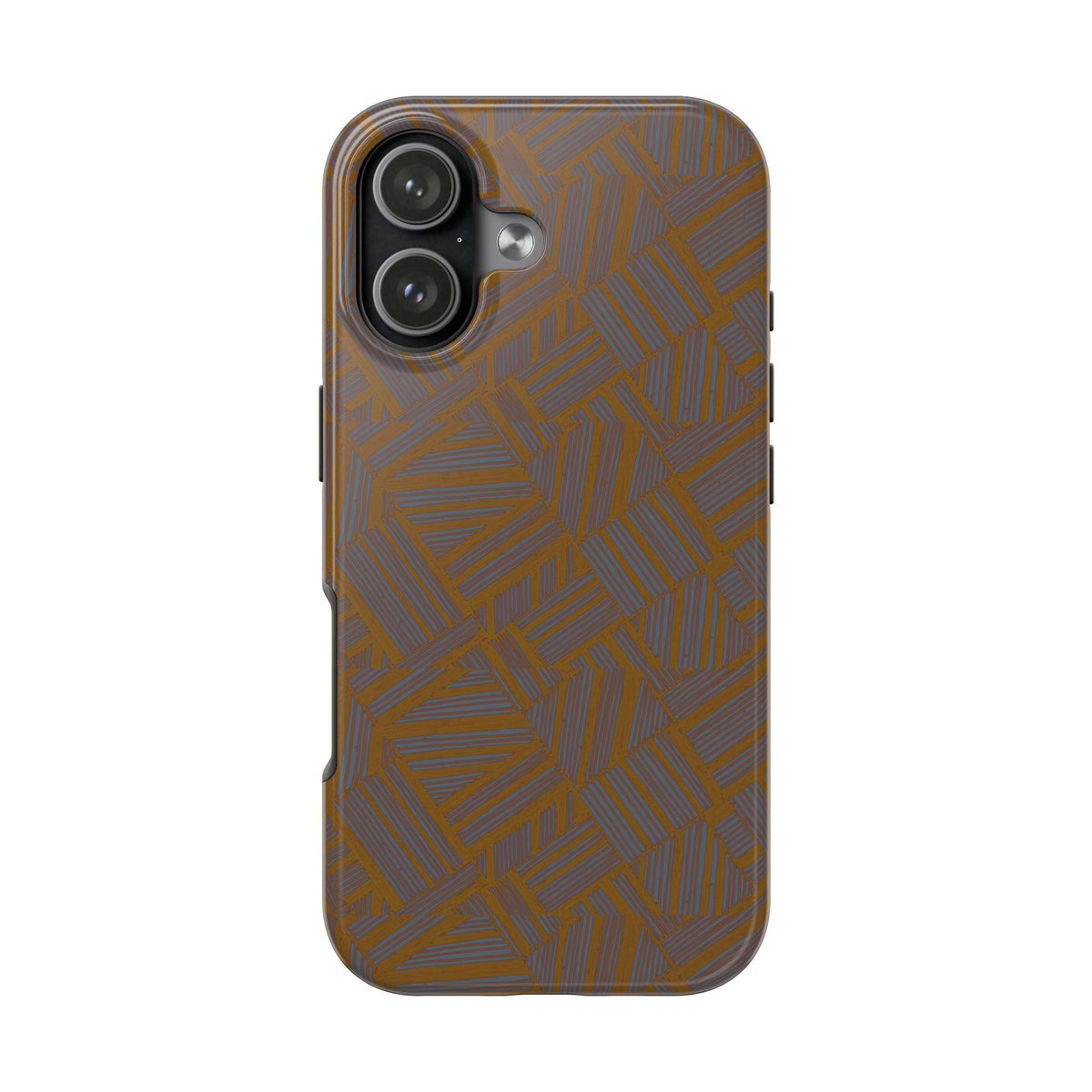 Tough Phone Case — Geometric Maze Brown Protective Cover, wireless charging iphone 18 pro max case with protective camera coverage and slim construction.