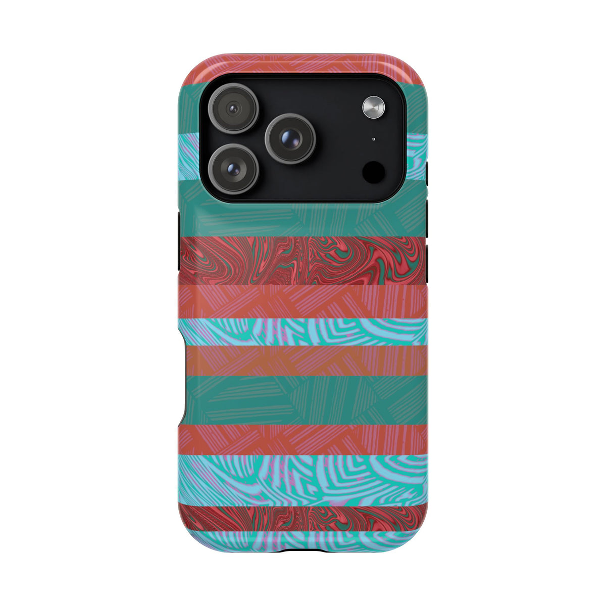 Striped Teal & Coral Magnetic Impact Phone Case colorful rear shell, Fractyl magsafe compatible iphone 18 pro max case