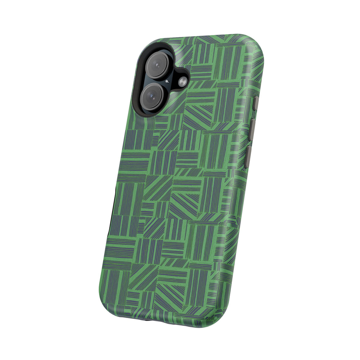 Green Dual Layer iPhone 17 Pro Phone Case, Geometric MagSafe 2-Layer Impact Protection