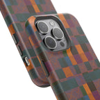 Impact-Resistant Phone Case — Retro Checkerboard Pattern, Fractyl wireless charging iphone 18 pro case displayed at an angle to emphasize its protective rounded edges.