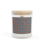 Stylishly displayed Frosted Glass Candle — Warm Geometric Pattern Scented Candle for Home with a wooden lid, highlighting its elegant design, perfect for enhancing home decor.