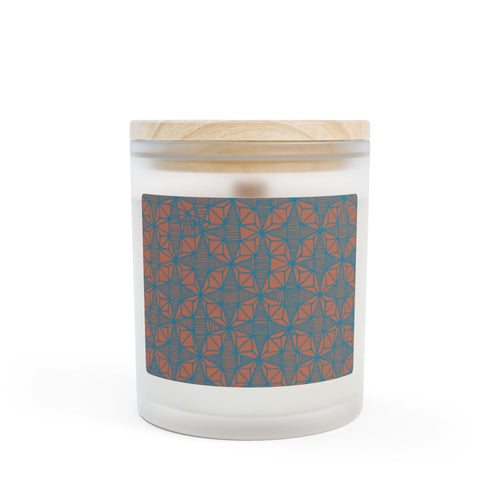 Stylishly displayed Frosted Glass Candle — Warm Geometric Pattern Scented Candle for Home with a wooden lid, highlighting its elegant design, perfect for enhancing home decor.