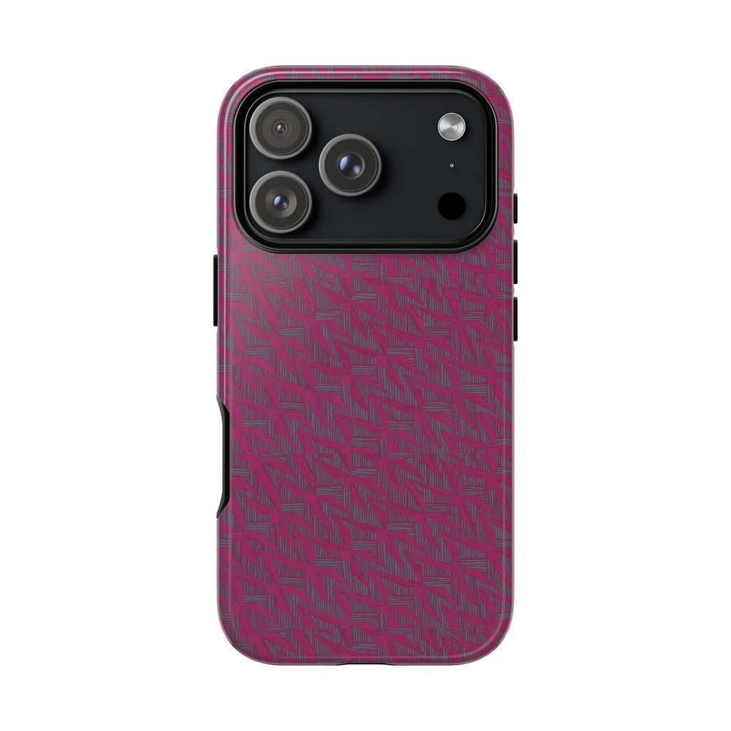 Pink Textured Tough Phone Case — Protective Slim iPhone Cover, durable wireless charging case