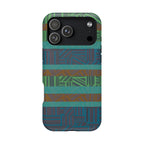 Green Geometric Stripe Phone Case — Impact-Resistant, wireless charging iphone 16 pro max case with bold horizontal teal stripes.