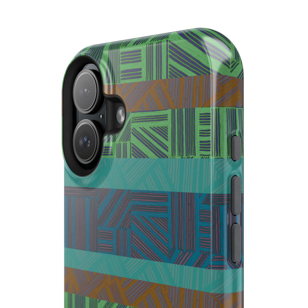 Geometric Green Wireless Charging iPhone 16 Pro Max Case - Impact-Resistant Dual-Layer