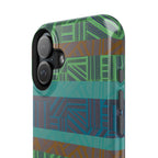 Geometric Green Wireless Charging iPhone 16 Pro Max Case - Impact-Resistant Dual-Layer