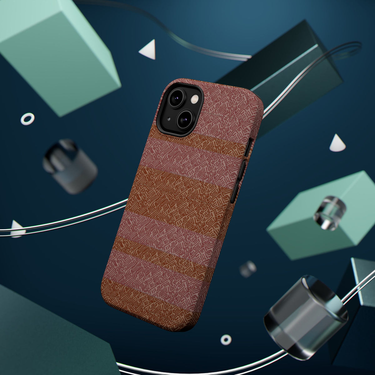 Striped Leather-Texture Magnetic Phone Case — Impact-Resistant iPhone Cover, close-up striped wireless charging iphone 18 pro max case