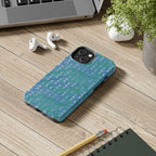 Tough Phone Case — Blue-Green Geometric Watercolor Pattern, shockproof iphone 17 pro case lifestyle desk view