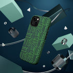 Green Magnetic Phone Case — 2-Layer Geometric MagSafe-Compatible Impact-Resistant Cover, green magnetic phone case- price match with CASETiFY and Casely, exploded three-layer view with integrated magnetic ring.