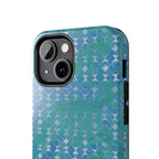 Tough Phone Case — Blue-Green Geometric Watercolor Pattern, shockproof iphone 17 pro case side controls and raised rim