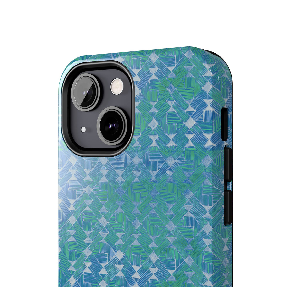 Tough Phone Case — Blue-Green Geometric Watercolor Pattern, shockproof iphone 17 pro case side controls and raised rim