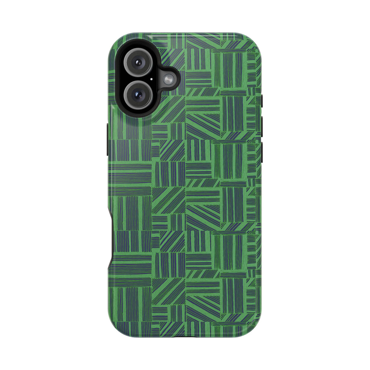 Green Magnetic Phone Case — 2-Layer Geometric MagSafe-Compatible Impact-Resistant Cover, green magnetic phone case- price match with CASETiFY and Casely, durable slim case with patterned finish.