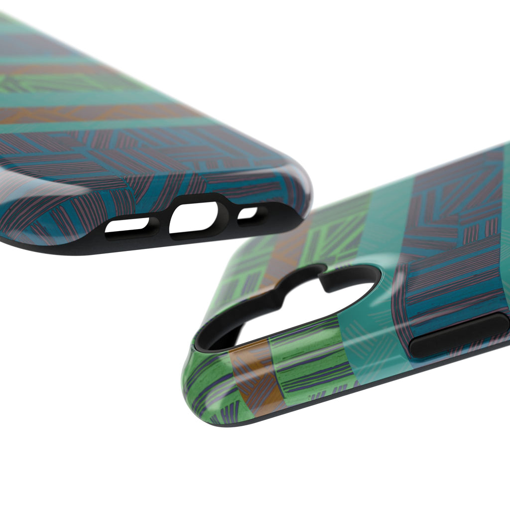 Geometric Green Wireless Charging iPhone 16 Pro Max Case - Impact-Resistant Dual-Layer