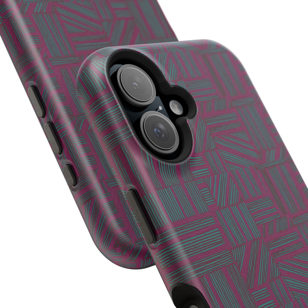 Slim Protective iPhone 16 ProMax Case With MagSafe, Dual-Layer Plum Geometric Design