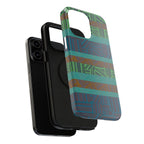 Green Geometric Stripe Phone Case — Impact-Resistant, wireless charging iphone 16 pro max case shown with a protective dual-layer interior.