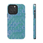 Tough Phone Case — Blue-Green Geometric Watercolor Pattern, shockproof iphone 17 pro case on wooden desk