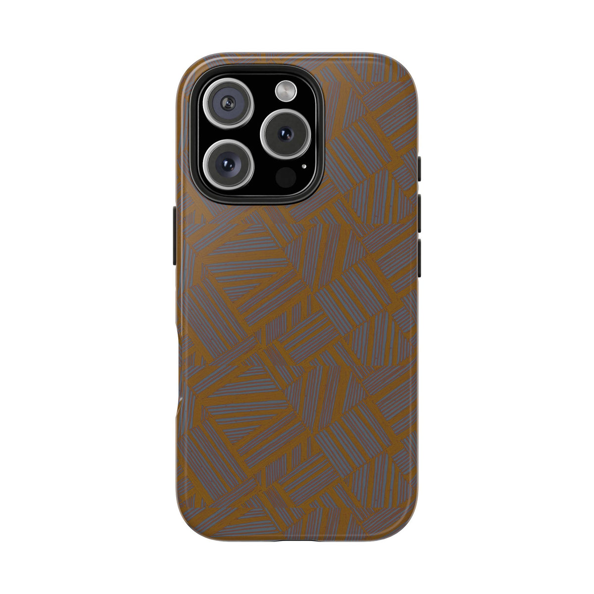 Tough Phone Case — Geometric Maze Brown Protective Cover, wireless charging iphone 18 pro max case designed for stylish everyday phone protection.