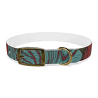 Vintage brass buckle on the vibrant Marbled Swirl Dog Collar — Red & Teal Abstract Pet Collar, perfect for stylish hypoallergenic dog collar needs.