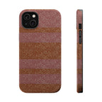 Striped Leather-Texture Magnetic Phone Case — Impact-Resistant iPhone Cover, brown and rose striped wireless charging iphone 18 pro max case