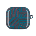 Geometric Teal Stripe AirPod Case — Modern Patterned Protective Cover, an airpod case with carabiner featuring a glossy teal geometric stripe design.