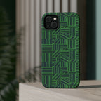 Green Magnetic Phone Case — 2-Layer Geometric MagSafe-Compatible Impact-Resistant Cover, green magnetic phone case- price match with CASETiFY and Casely, floating green case with camera protection.
