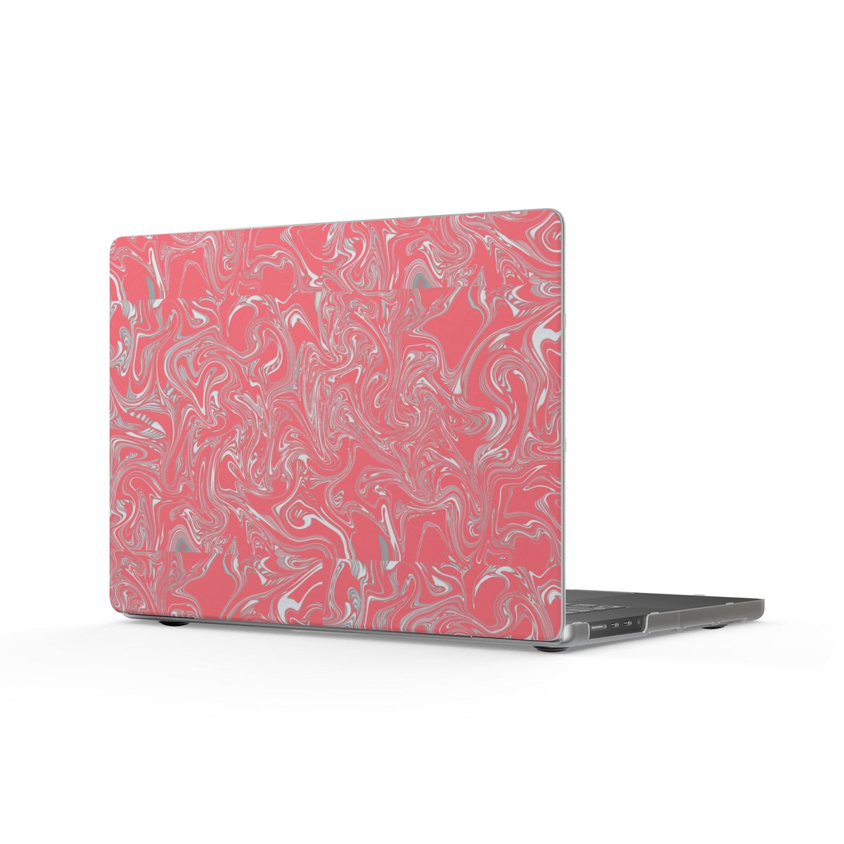 Pink Marble Matte MacBook Case — Swirl Pattern Laptop Cover with a soft coral-and-cream swirled marble design and slim protective finish