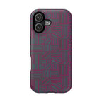 Slim Protective Phone Case With MagSafe, Dual-Layer Impact Protection, Plum Geometric Design, multi-lens camera case shown from the back; slim protective iphone 16 promax  case.
